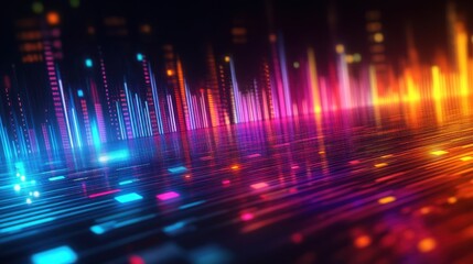 Poster - An eye-catching digital sound wave equalizer background with fluctuating bars and vibrant colors, symbolizing the rhythm and pulse of contemporary music