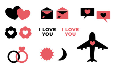 Wall Mural - vector love icon pack in black and red - collection of minimalist clipart illustration visual elemen