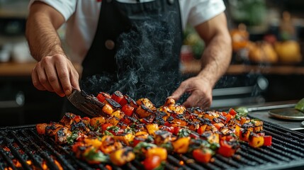 Grilling colorful vegetables on a barbecue for a delicious meal.