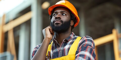 Wall Mural - Successful construction site worker thinking 