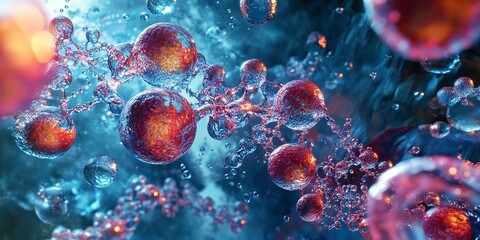 Wall Mural - science, gene, cell, dna, water, molecule, microscope, biotechnology