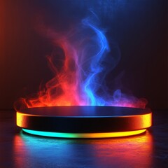 Wall Mural - Illuminated Circular Platform with Red and Blue Smoke