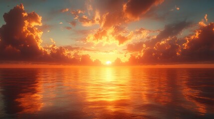 Poster - Serene sunset over calm waters, reflecting vibrant colors.