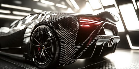 sleek carbon fiber sports car close-up rear view | modern automotive design, high-performance vehicl