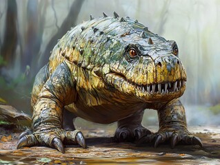 Canvas Print - Prehistoric Reptile: A Digital Painting of a Fearsome Creature