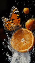 Sticker - Butterfly and Orange Splash: A Vibrant Still Life