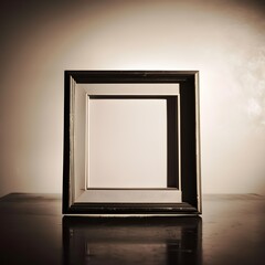 Blank photo frame mockup on rustic wooden background. Home decor.