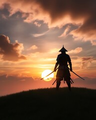 japanese samurai worrior against sunset (16)