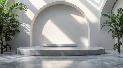 Leinwandbilder - render abstract minimal backgroun arch boar clean style empty cylinder podium vacant pedestal roun stage showcase stan blank product display expo platform premium design copy space