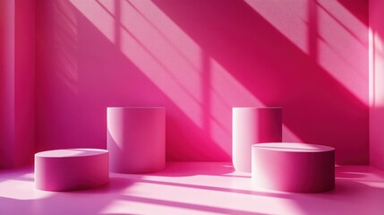 Leinwandbilder - render abstract minimal pink backgroun empty cylinder pedestals blank mockup vacant place for product display roun podium or stage showcase stan futuristic expo platform