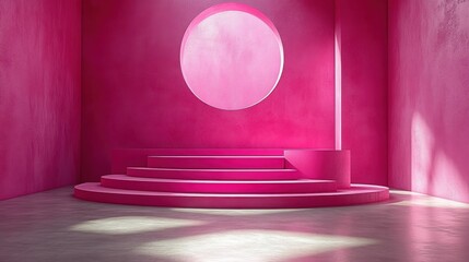 Leinwandbilder - render abstract modern minimal pink backgroun empty fashion podium cylinder pedestal steps vacant stage showcase stan blank product display platform copy space premium poster design