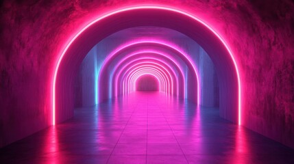 Leinwandbilder - render abstract neon backgroun pink blue violet light square hole in the wall ultraviolet window open door gate portal corridor tunnel entrance dramatic scene modern minimal concept