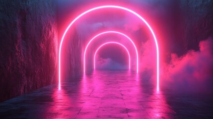 Leinwandbilder - render abstract neon backgroun pink blue violet light square hole in the wall ultraviolet window open door gate portal corridor tunnel entrance dramatic scene modern minimal concept