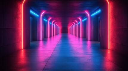 Leinwandbilder - render abstract neon backgroun pink blue vivi light ultraviolet rectangular geometric shape glowing line window open door gate portal room entrance arch modern minimal concept