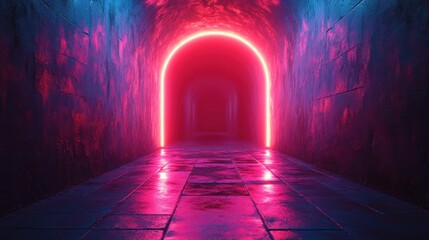 Leinwandbilder - render abstract neon backgroun pink blue vivi light ultraviolet rectangular geometric shape glowing line window open door gate portal room entrance arch modern minimal concept