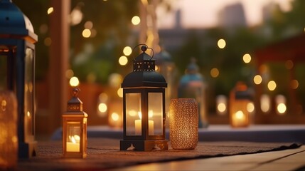 Wall Mural - Candles and Lanterns on a Table in the Evening