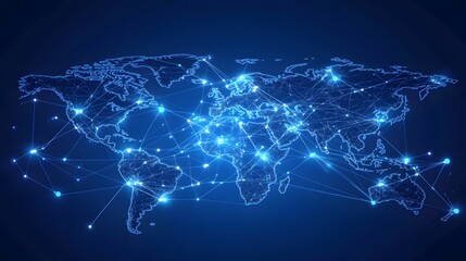 Poster - A World Map Depicting Interconnectedness With Glowing Lines and Points
