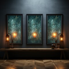 Canvas Print - Three Abstract Paintings with Lanterns