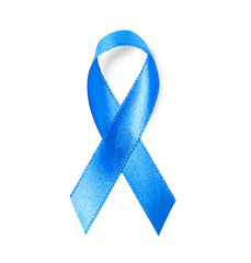 Poster - Blue ribbon isolated on white, top view. Prostate cancer awareness