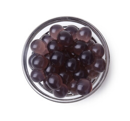 Wall Mural - Color tapioca pearls in bowl isolated on white, top view