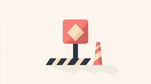 Minimal 2D Flat Vector Red Security Emergency Alert - Geometric Shapes and Pastel Colors