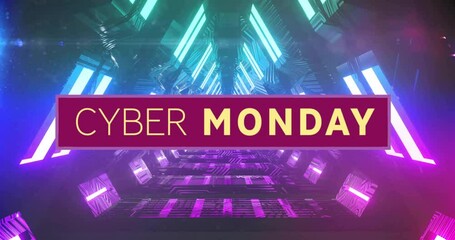 Poster - Animation of cyber monday text over neon pattern background