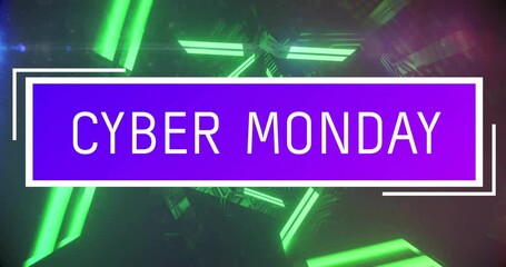 Poster - Animation of cyber monday text over neon pattern background