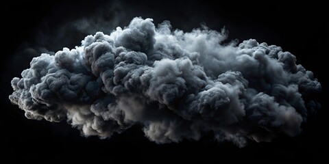 Dark and dramatic smoke cloud floating against black sky backdrop for design projects