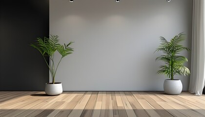 Wall Mural - Creative black room with bright spotlight showcasing a clean and empty studio backdrop, featuring a soft gradient gray background for product display