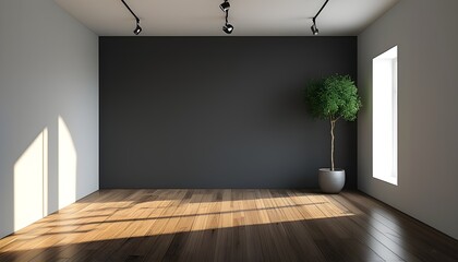 Creative black room with bright spotlight showcasing a clean and empty studio backdrop, featuring a soft gradient gray background for product display