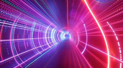 Wall Mural - Abstract Purple and Pink Tunnel with Bright Neon Lights