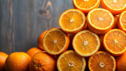 Stacked halved oranges with vibrant orange color for fresh fruit background