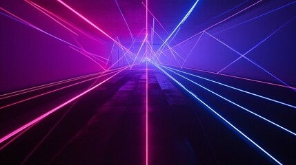 Wall Mural - Neon Laser Lines in a Dark Room