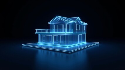 Wall Mural - housing hologram with neon blue stripes