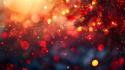 Poster - Christmas and New Year background with Christmas tree, lights and bokeh - Generated AI