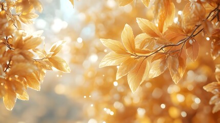 Poster - beautiful autumnal background with yellow leaves, bokeh effect - generated ai