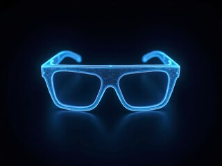 Wall Mural - blue neon glasses hologram isolated on black background.