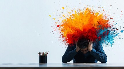 Man sitting at a desk with his head in his hands, feeling stressed.