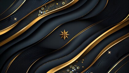 Wall Mural - Abstract Black and Gold Curved Background with Star