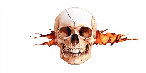 A striking illustration of a cracked skull with explosive background, symbolizing danger and intensity in visual art.