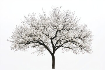 Wall Mural - Tree in full bloom with detailed branches on solid white background, single object