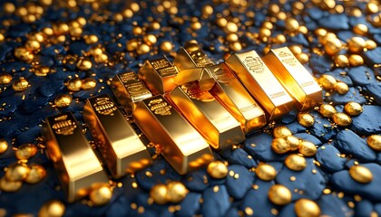 3D Rendering of Gold Bricks Symbolizing Financial Wealth and Prosperity with Festive Elements