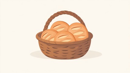 Minimalistic Vector Illustration of Bread Basket on Pastel Background