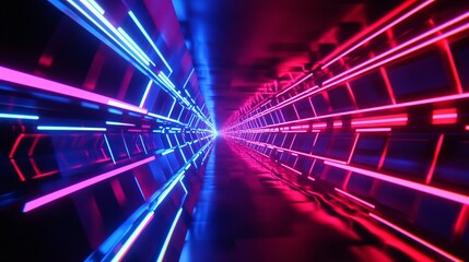 Wall Mural - Abstract Neon Lights Tunnel with Blue and Pink Glowing Lines