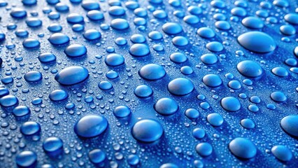 Close-up of water droplets reflecting on a blue ceramic coated paint surface, water, droplets, close-up, blue, ceramic, coated