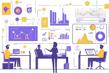 Poster - Businesspeople Analyzing Data and Charts on Computers
