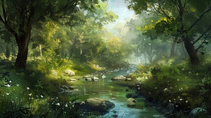 Wall Mural - Serene Stream in a Lush Forest