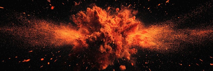 Aufkleber - vibrant explosion of orange particles bursts forth, radiating intense energy and scattering glowing fragments into the dark void. The powerful cosmic display captivates the viewer.