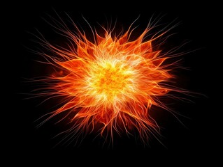 Fototapete - vibrant explosion radiates energy as orange particles burst outward, creating a mesmerizing wave against the black space, evoking a cosmic phenomenon.