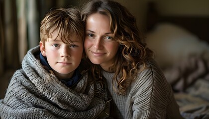 Wall Mural - Empowering bond between a young boy with paralysis and his loving, supportive mother